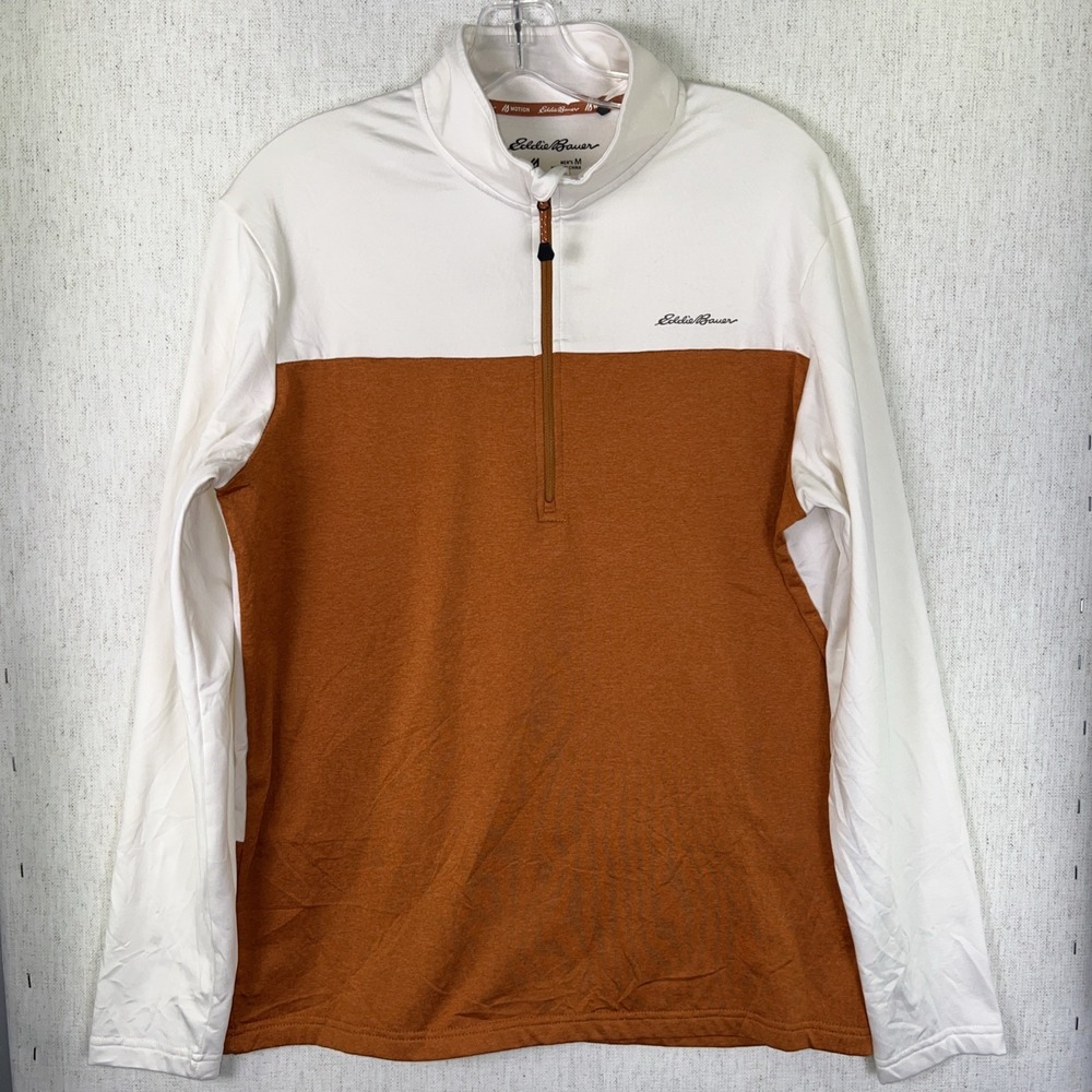 Eddie Bauer Motion FreeDry White& Orange 1/4 Zip Pullover, Size Medium ✅‎